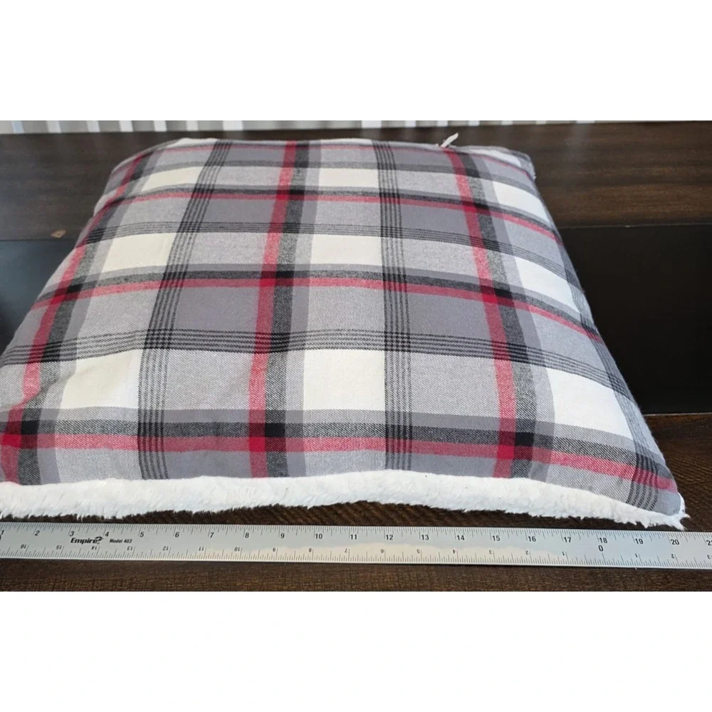Eddie Bauer Decorative Throw Pillow Wallace Plaid Sherpa Red Black Square 20 NEW
